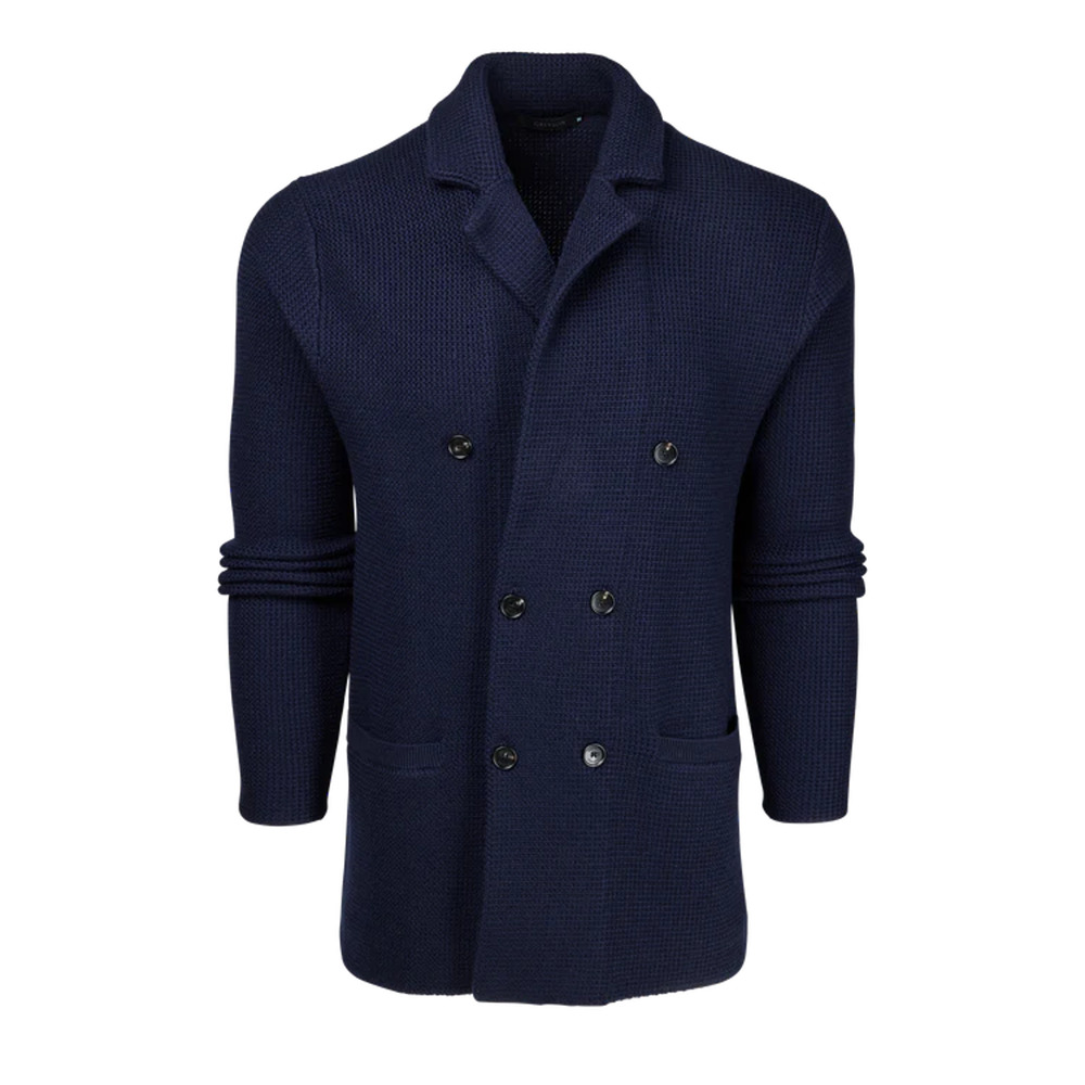 Greyson Saratoga Double Breasted Navy Cardigan Blazer Large NEW Blue Textured